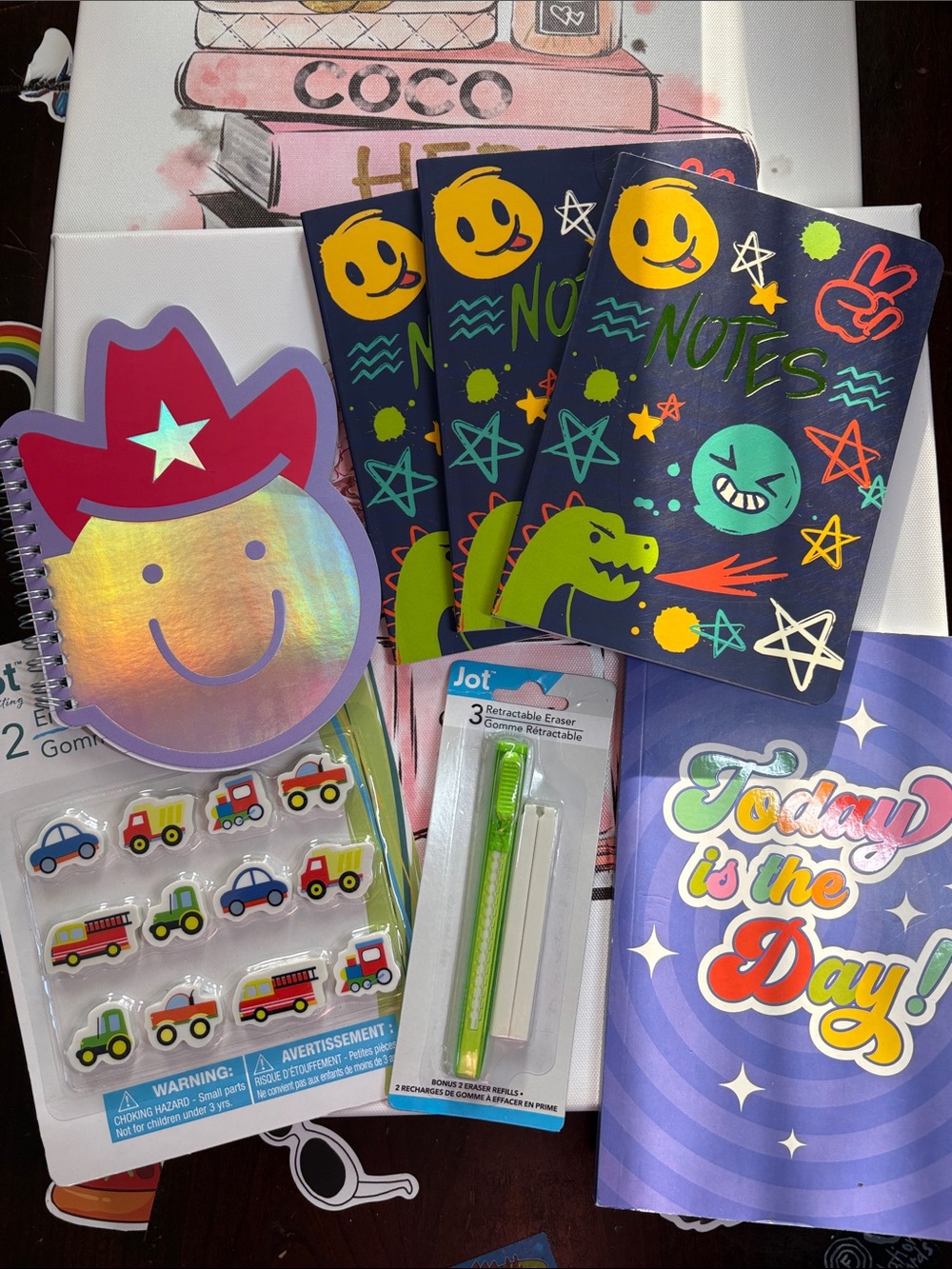 7 Assorted Journals & Notebook & Erasers